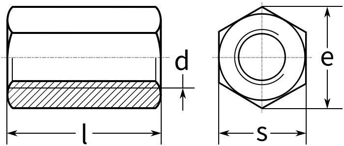 Гайка соединительная удлиненная DIN 6334 - схема, чертеж
