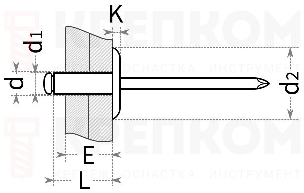 Заклепка с широким бортиком - схема, чертеж