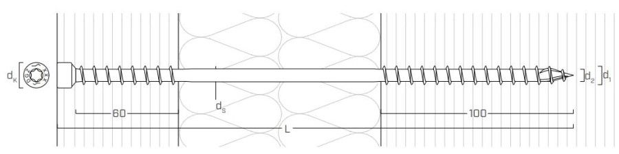 Саморез для изоляции по дереву Holz DGZ - схема