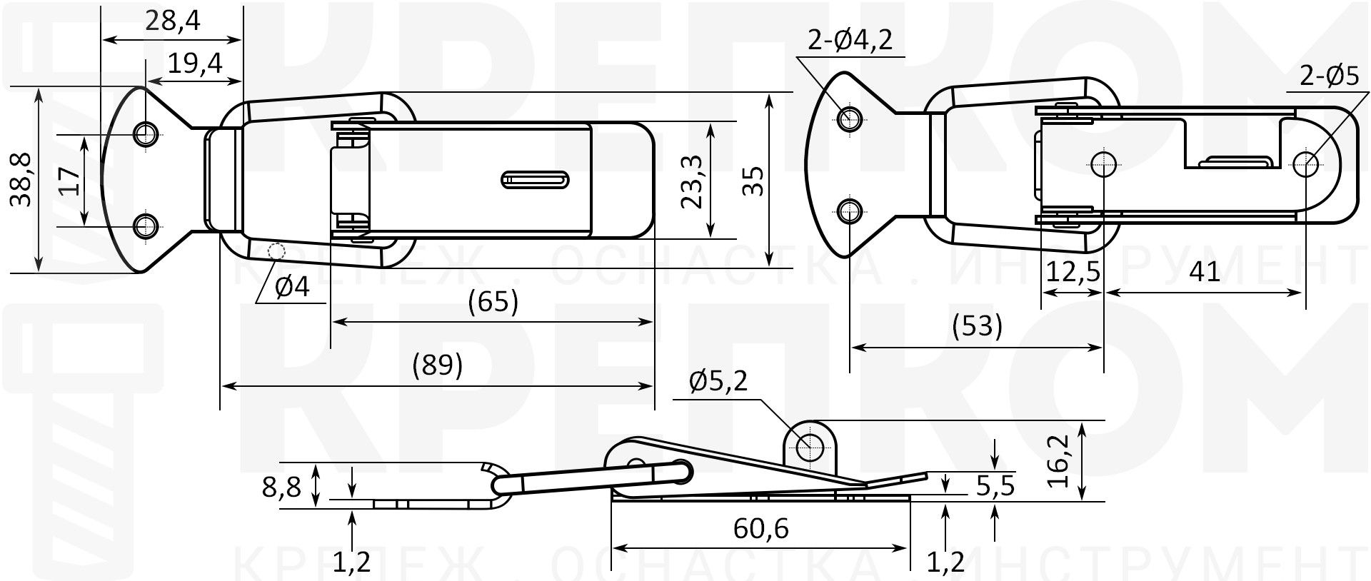 Замок-защелка с ушком B15C, схема и размеры