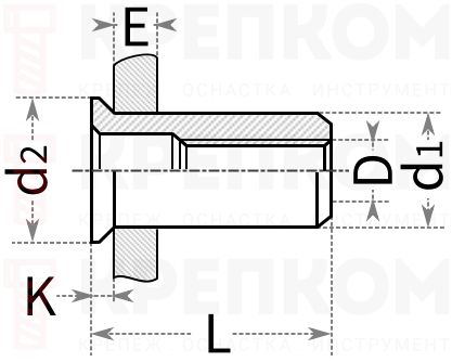 Резьбовая заклепка с потайным бортиком - схема