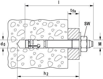 Анкер с гайкой Fischer FAZ II - схема, чертеж