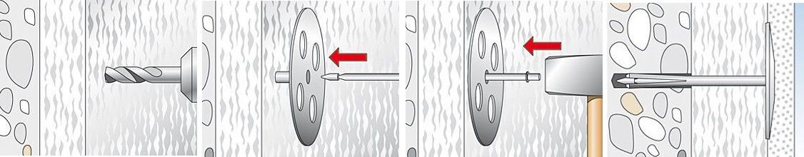 Дюбель-гриб fischer для термоизоляции - монтаж