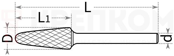 Борфреза твердосплавная HP Профоснастка, форма L - схема, чертеж