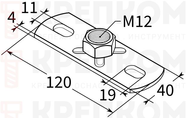 Пластина опорная для средних нагрузок 4F2 TERMOCLIP - схема, чертеж