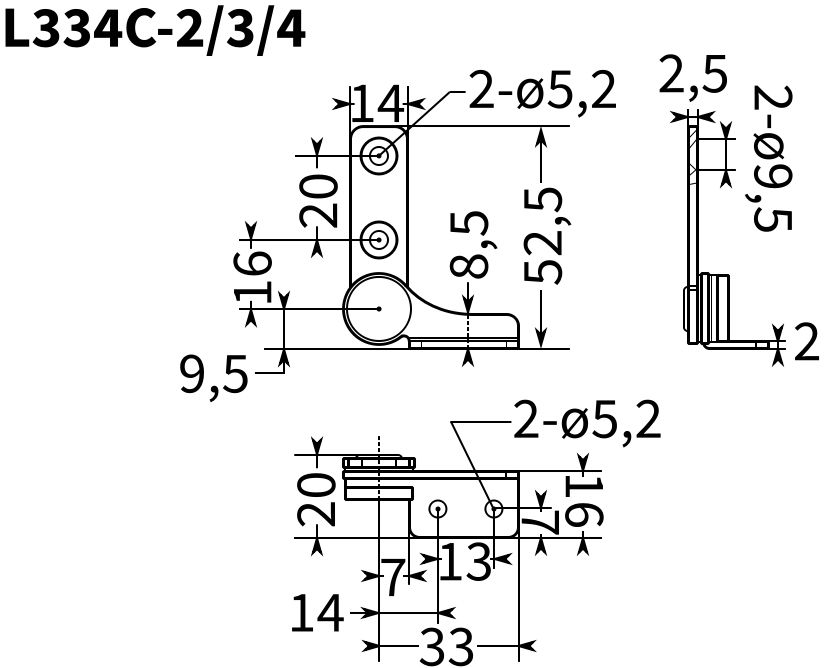 Петля с фиксированным крутящим моментом L334C - схема с размерами