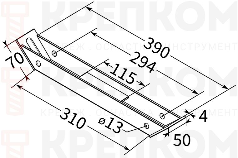 Опора усиливающая 45° 38-41 L310 4F6 TERMOCLIP - схема, чертеж