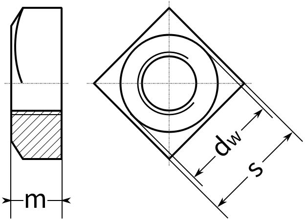 Гайка квадратная М5 DIN 557 - схема