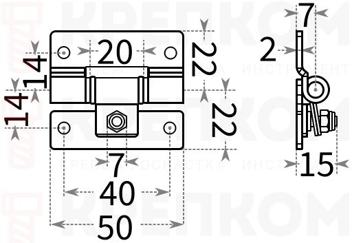 Поворотная петля L310C-3 - схема с размерами