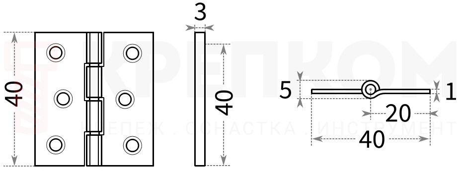 Петля дверная для сундуков и люков Domax ZS 40 - схема, чертеж