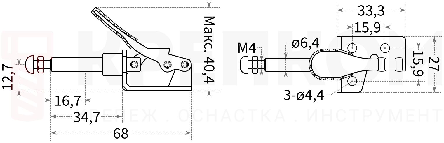 Прижим 412-BN - схема с размерами