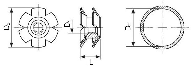 Забивная корончатая гайка для установки в круглую трубу - схема, чертеж