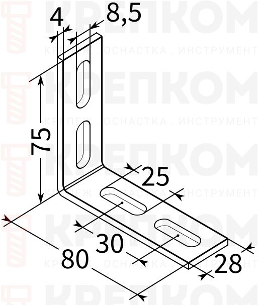 Уголок 90° 28 4F4 TERMOCLIP - схема, чертеж