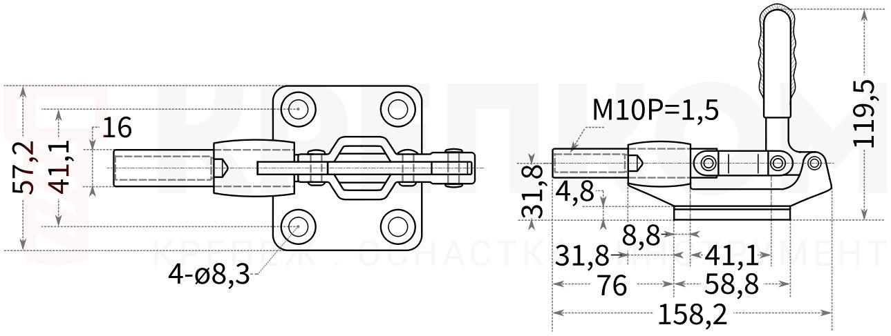 Зажим плунжерный L=158 мм (416-F) - схема