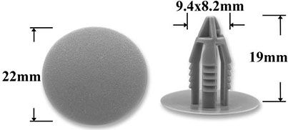 Клипса автомобильная крепежная нажимная AS-1257, серая - схема