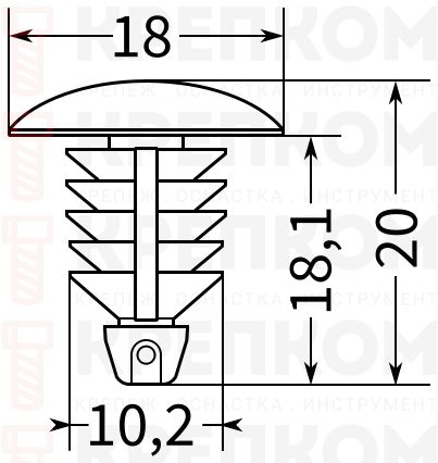 Клипса автомобильная нажимная 3317 - схема, чертеж