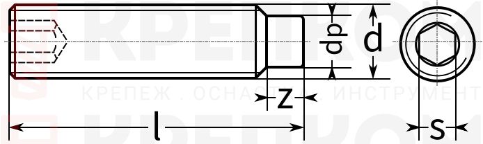 Винт установочный с цапфой UNC DIN 915 - схема, чертеж