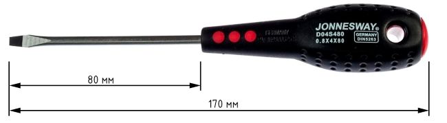 Отвертка шлицевая SL4х80 мм Jonnesway FULL STAR D04S480