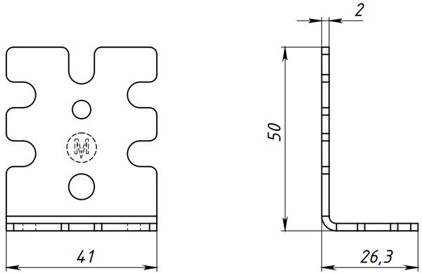 Крепежный уголок 50х26х41 - схема, чертеж