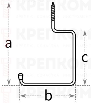 Крюк ввертный прямоугольный Domax - схема, чертеж