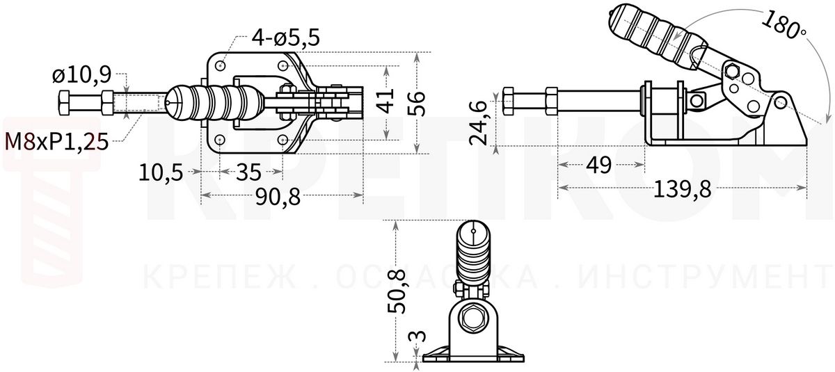 Зажим плунжерный (шатунный) HD-302F - чертеж с размерами