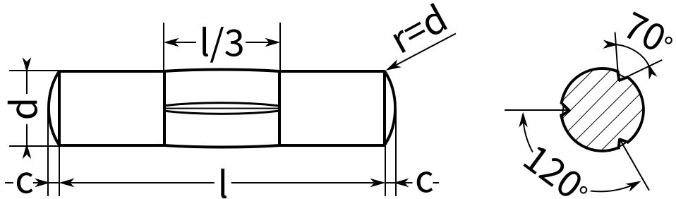 Цилиндрический штифт DIN 1475 с центральной насечкой - схема