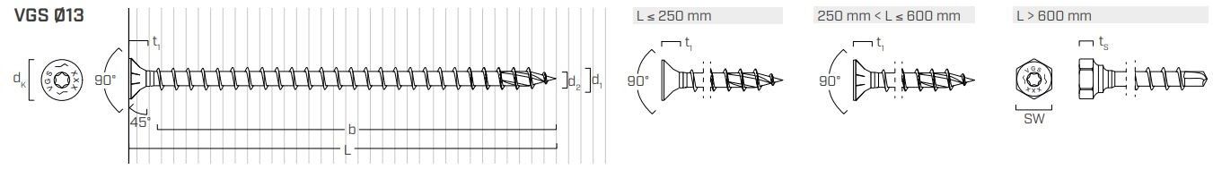Саморез диаметр 11 Holz VGS - схема