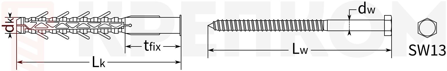 Дюбель по бетону WKRET-MET KPK - схема, чертеж