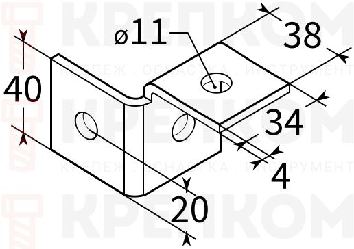 Уголок 3D правый 38-41 4F3 TERMOCLIP - схема, чертеж