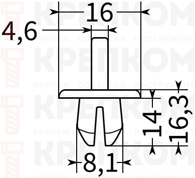 Клипса автомобильная крепежная с нажимным штырьком AS-678 - схема