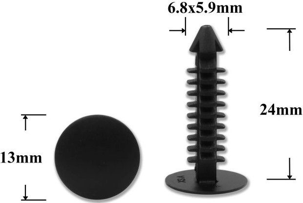 Клипса автомобильная крепежная нажимная AS-007 - размеры