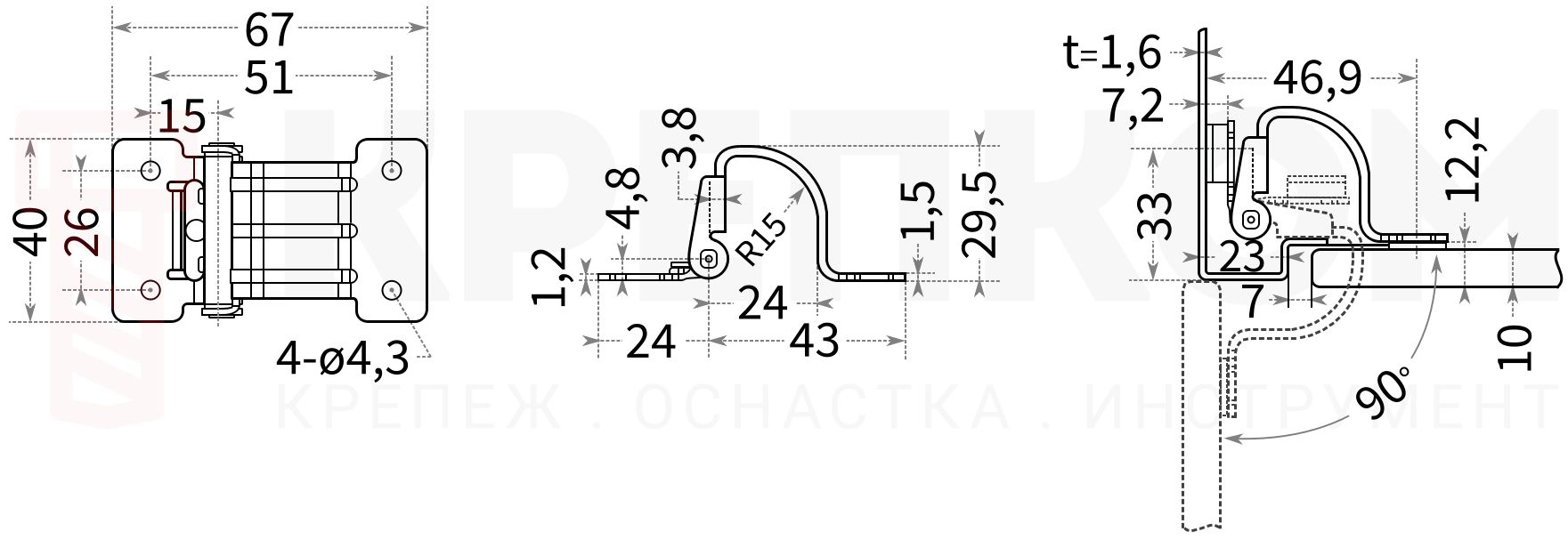 Скрытая петля с крутящим моментом (динамометрическая) L314C - размеры чертеж схема