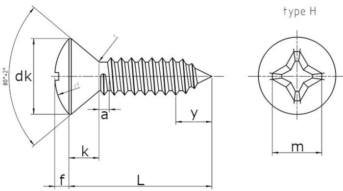 Саморез с полупотайной головкой DIN 7983 (ISO 7051) form C-схема