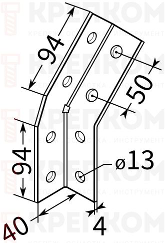 Угол универсальный 135° 38-41 4F8 TERMOCLIP - схема, чертеж