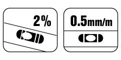 Измерение уклона в 2%. Точность: 0,5 мм/м