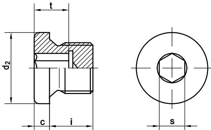 Пробка-заглушка дюймовая G 1" с буртом и внутренним шестигранником DIN 908 - схема