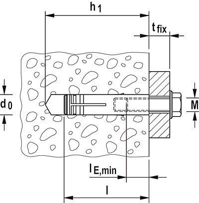 Анкер с внутренней резьбой Fischer SL M для высоких нагрузок - схема, чертеж