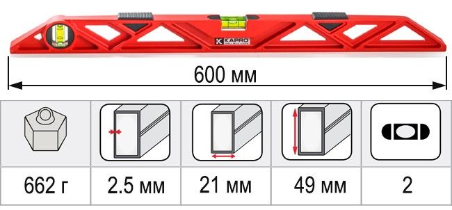 Уровень строительный KAPRO EIFFEL 731-60 - размеры