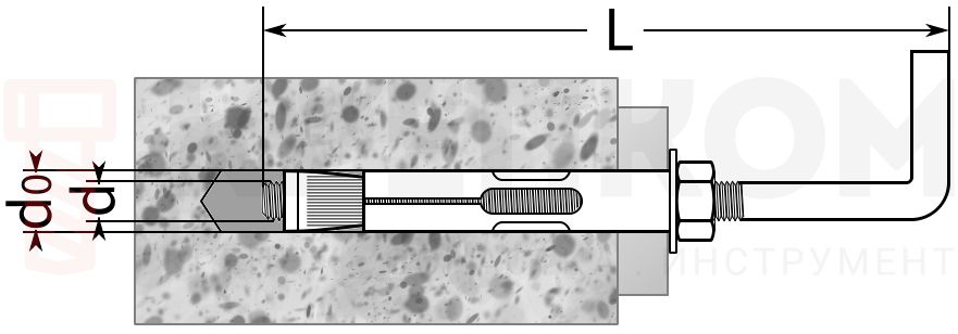 Анкер-болт с Г-образным крюком LHP - схема, чертеж