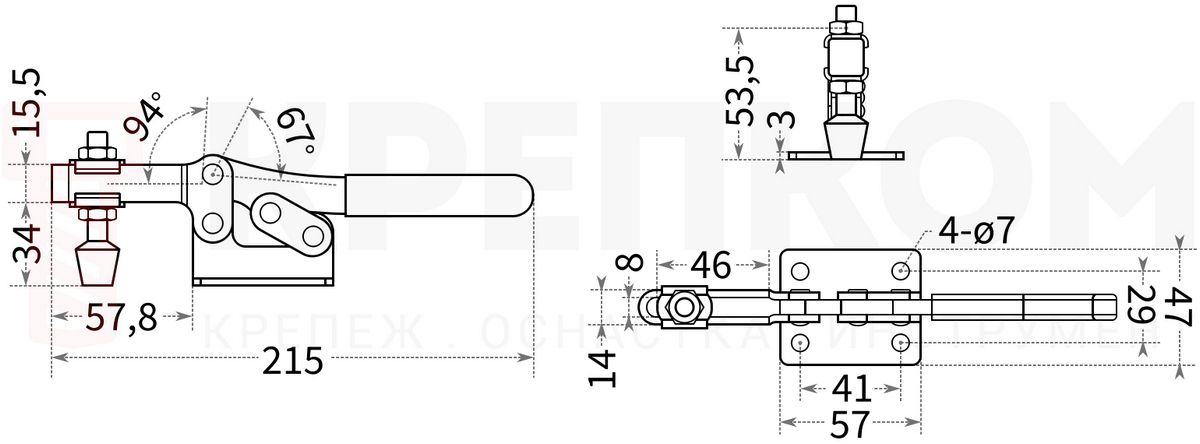 Прижим рычажный горизонтальный 314G - схема