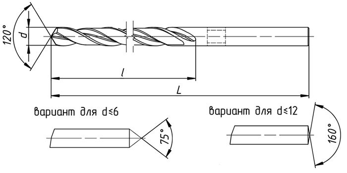 Сверло по металлу спиральное длинное ГОСТ 886-77 РИ - схема