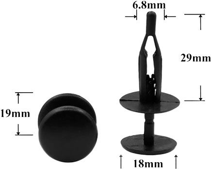 Клипса автомобильная крепежная с нажимным штырьком AS-195 - схема
