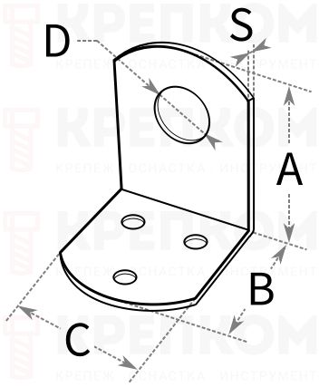 Проушина для навесного замка ПТ 40x50x40 (угловая) - схема, чертеж