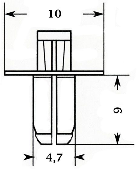 Клипса автомобильная крепежная с нажимным штырьком AS-3171 - схема