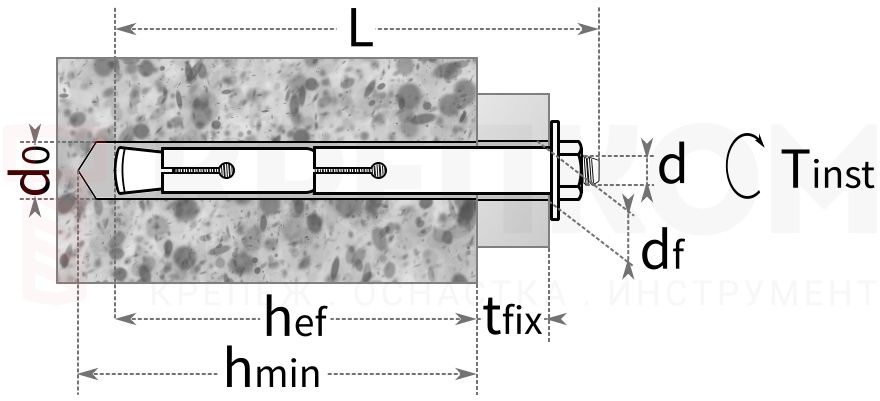 Анкер LTP двухраспорный - схема, чертеж