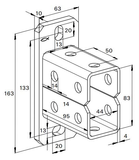 Фланец седельный для профиля FUS Fischer SF L82-схема