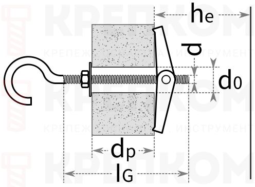 Складной пружинный анкер с крюком Mungo MF-H - схема, чертеж