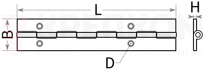 Петля мебельная (рояльная) M8321 - схема, чертеж