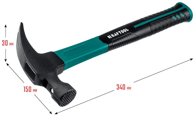 Молоток-гвоздодёр 560 г Fiberglass Kraftool 20265-56_z01 - размеры
