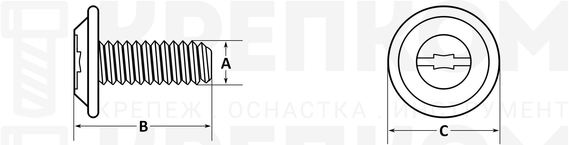 Болт М5х0,8х14 мм с фланцем - схема, чертеж